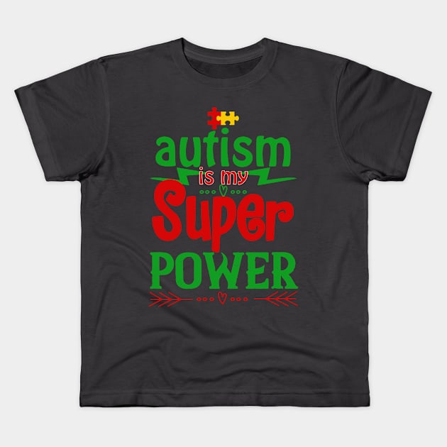 Autism Is My Super Power Unique Abilities Shining A Light On Autism Puzzle Piece Kids T-Shirt by All About Midnight Co